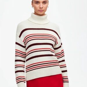 Madewell 100% Cotton Striped Turtleneck Sweater - Cream, Red, and Brown